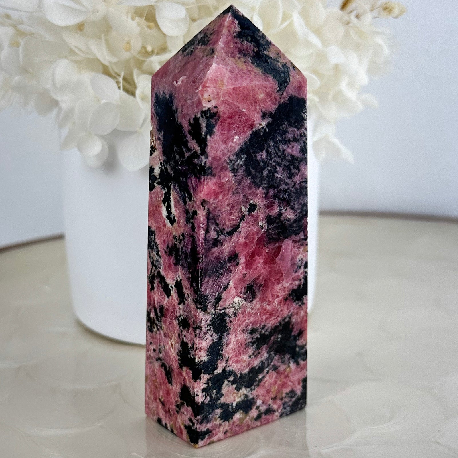 Rhodonite Pink Crystal Tower - Healing Energy Obelisk