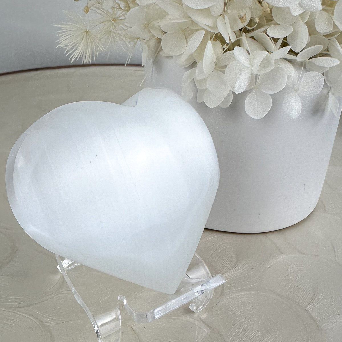 Intuitively Selected Satin Spar Selenite Heart - Beautiful Glow, 135g