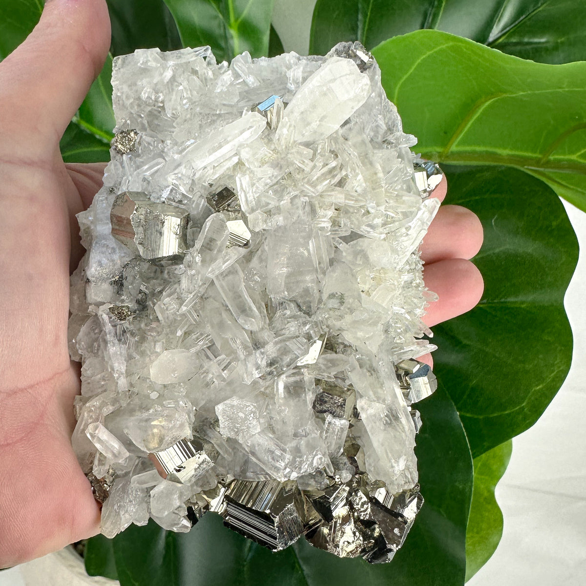 Large Quartz Cluster With Pyrite 409grams