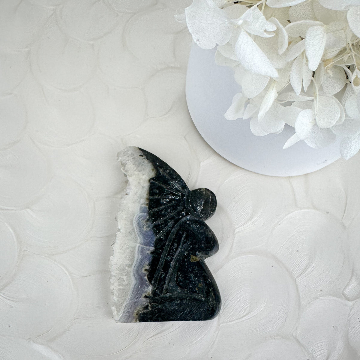 Hand Carved Fairy with Quartz Druzy Wings - 41g