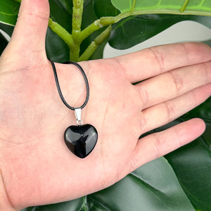 Black Obsidian Heart Necklace | Protection & Grounding | Adjustable Cord Crystal Pendant