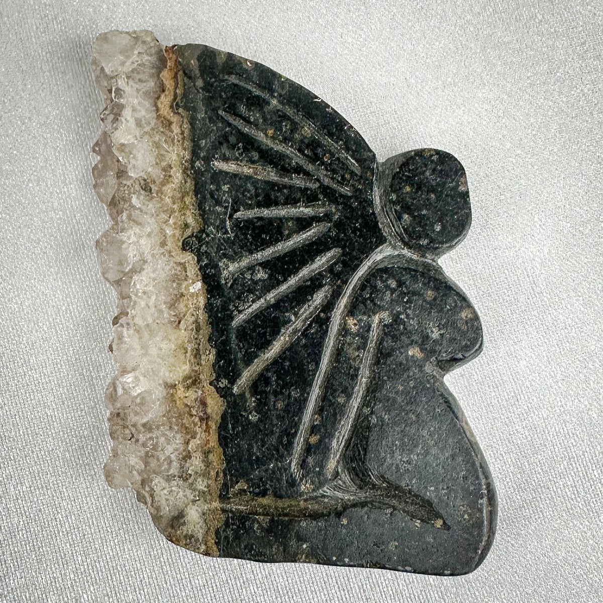 Hand Carved Fairy with Quartz Druzy Wings - 41g