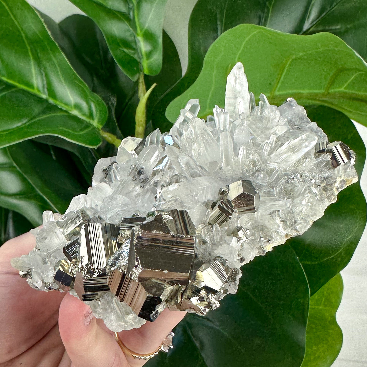 Large Quartz Cluster With Pyrite 409grams