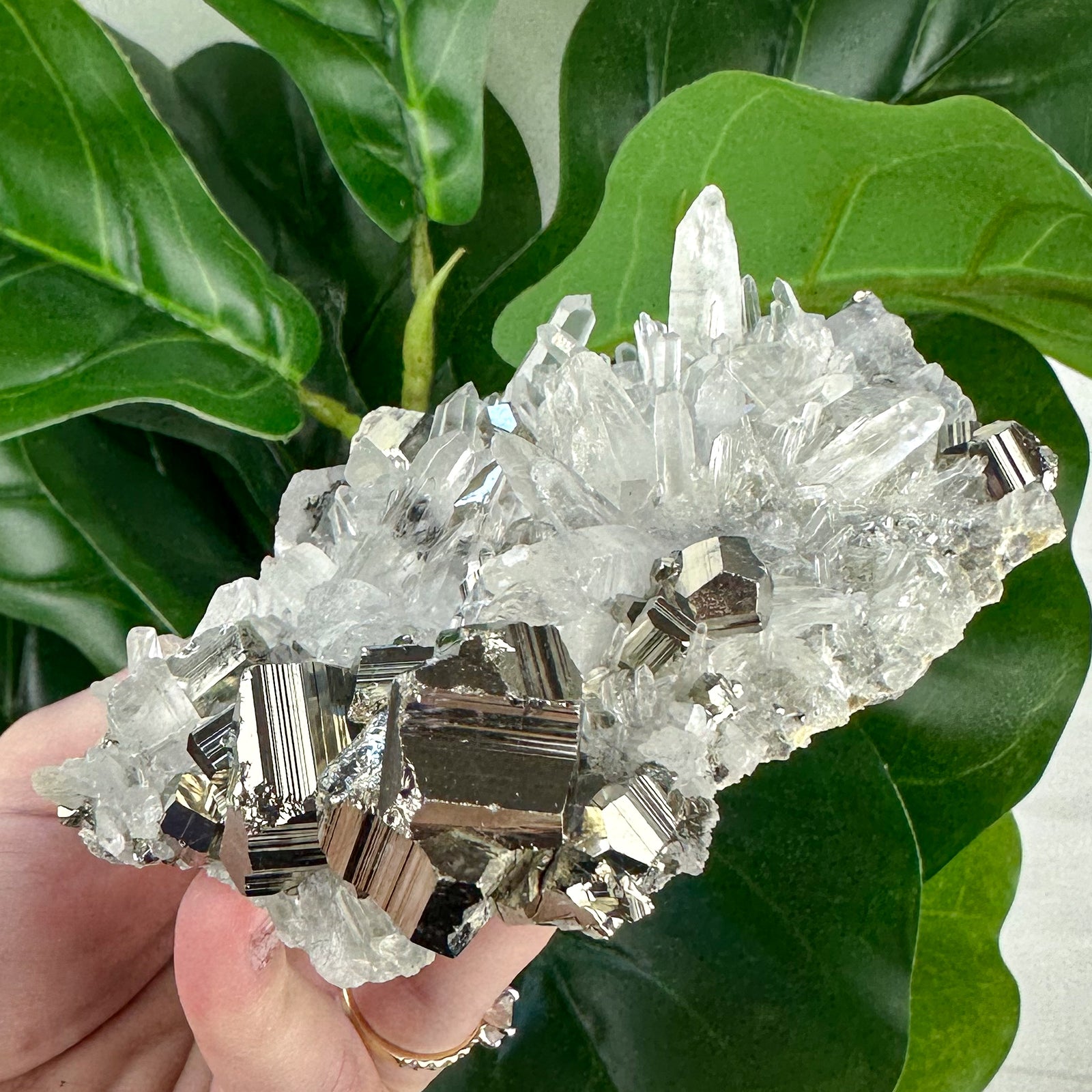 Large Quartz Cluster With Pyrite 409grams
