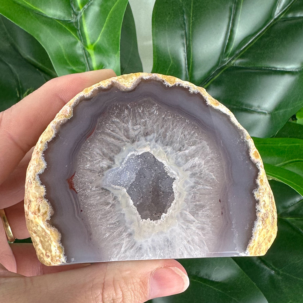 Smoky Grey Agate Geode Slice with Polished Face – Calming Energy