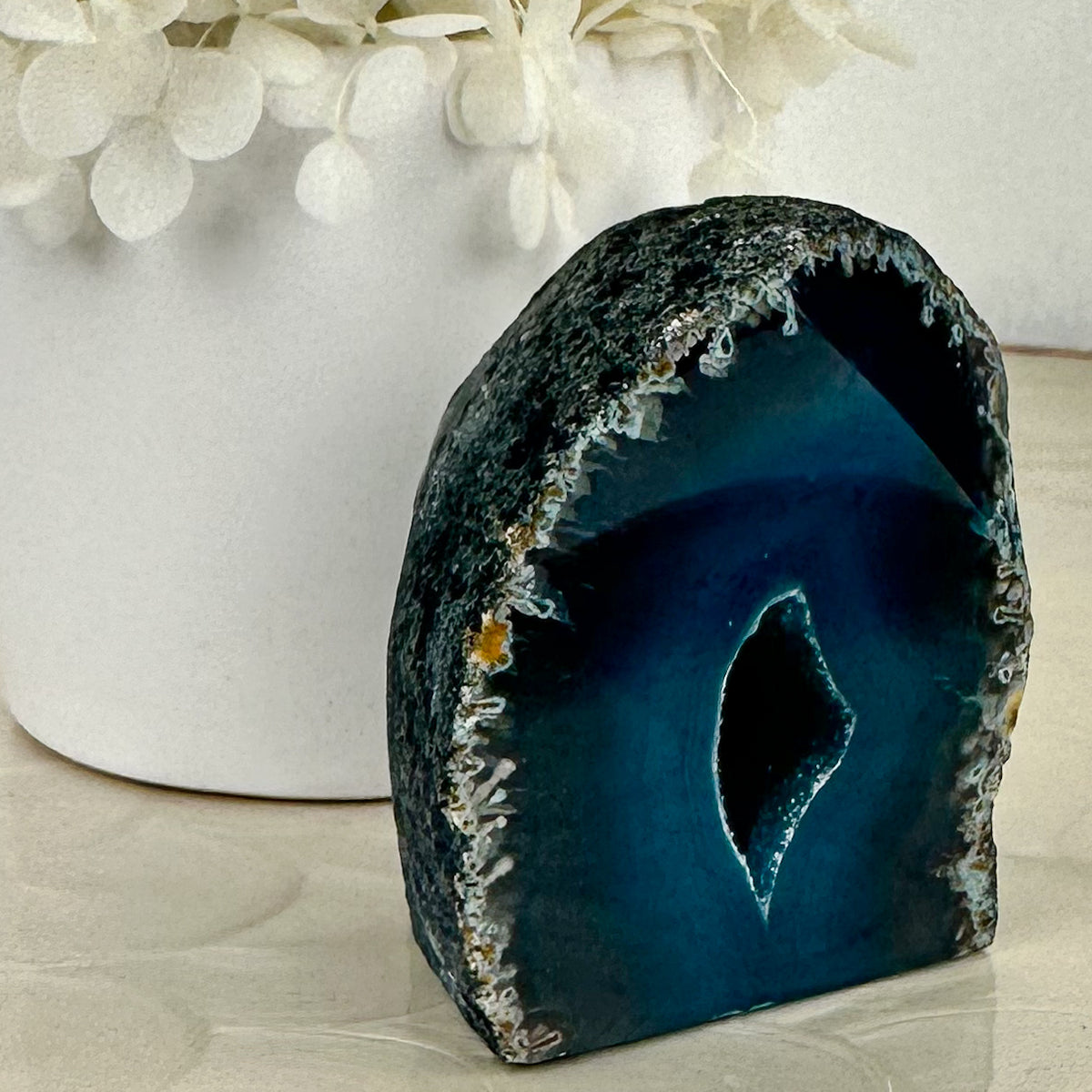 Blue Dyed Agate Geode with Sparkling Druzy - 224g