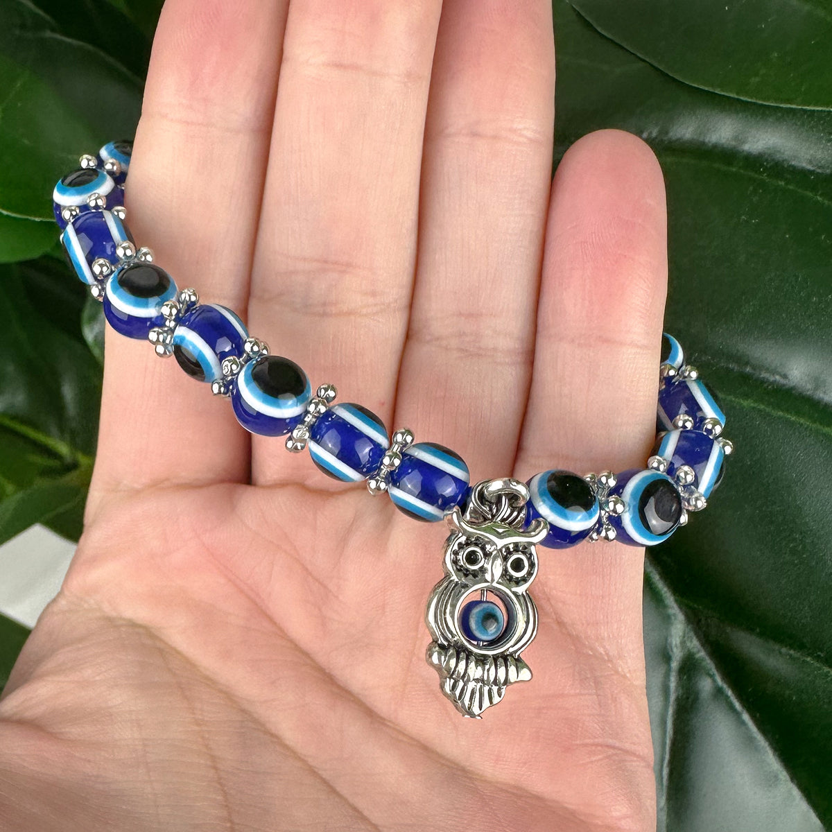 Evil Eye Stretch Bracelet | Owl Charm | Wisdom & Protection