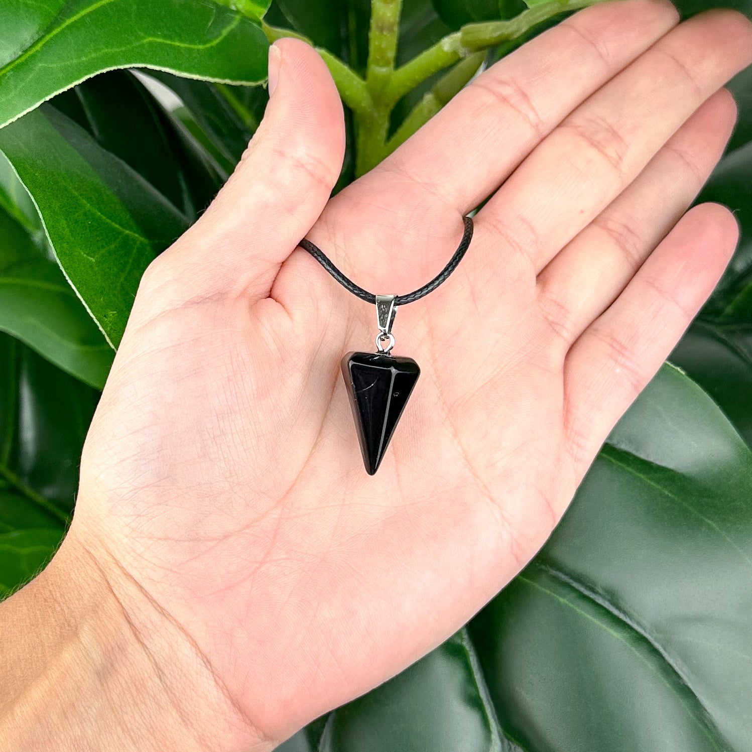 Black Obsidian Point Necklace | Energy Protection & Grounding | Adjustable Cord Crystal