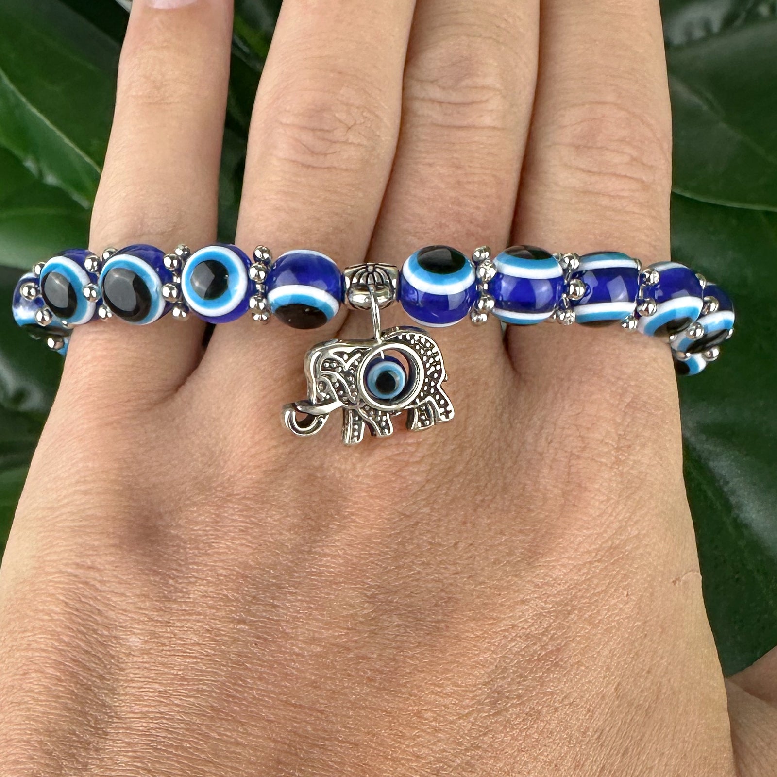 Evil Eye Stretch Bracelet | Elephant Charm | Protection & Strength