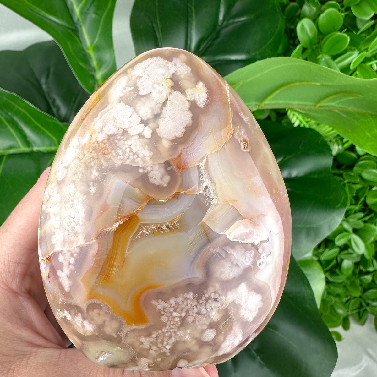 Large Polished Flower Agate Freeform with Druzy Pockets – 413g | Radiant Nurturing Energy from Madagascar