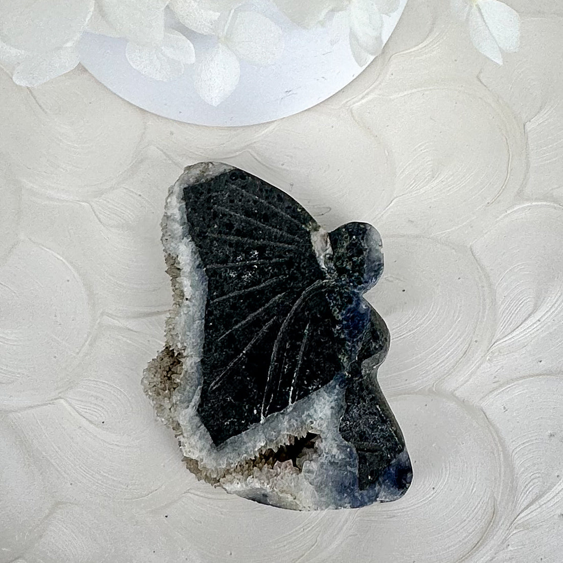 Hand Carved Fairy with Quartz Druzy Wings - 54g