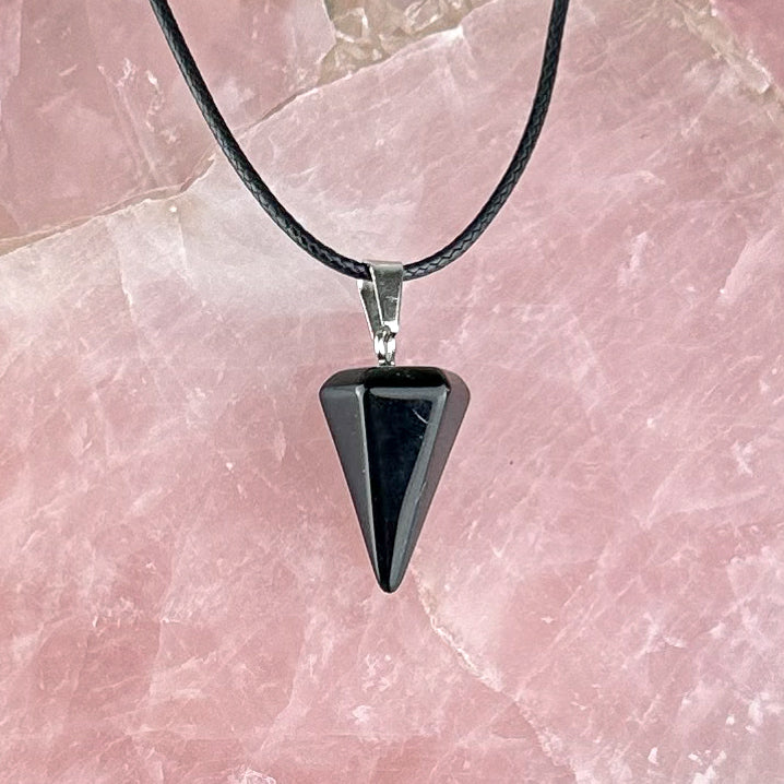 Black Obsidian Point Necklace | Energy Protection & Grounding | Adjustable Cord Crystal
