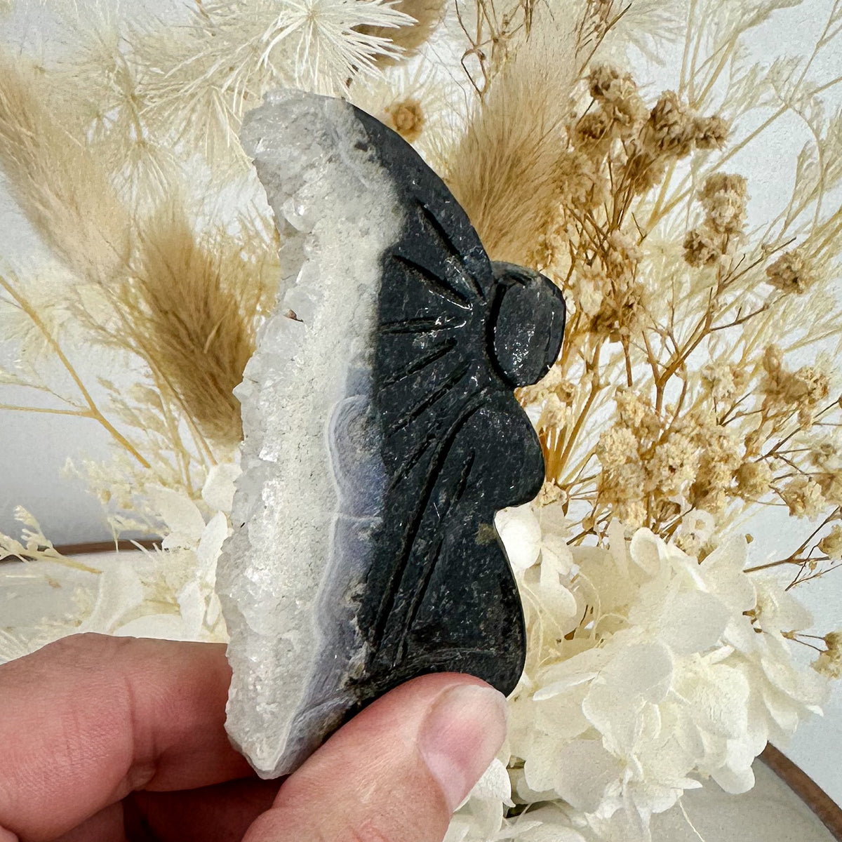 Hand Carved Fairy with Quartz Druzy Wings - 41g