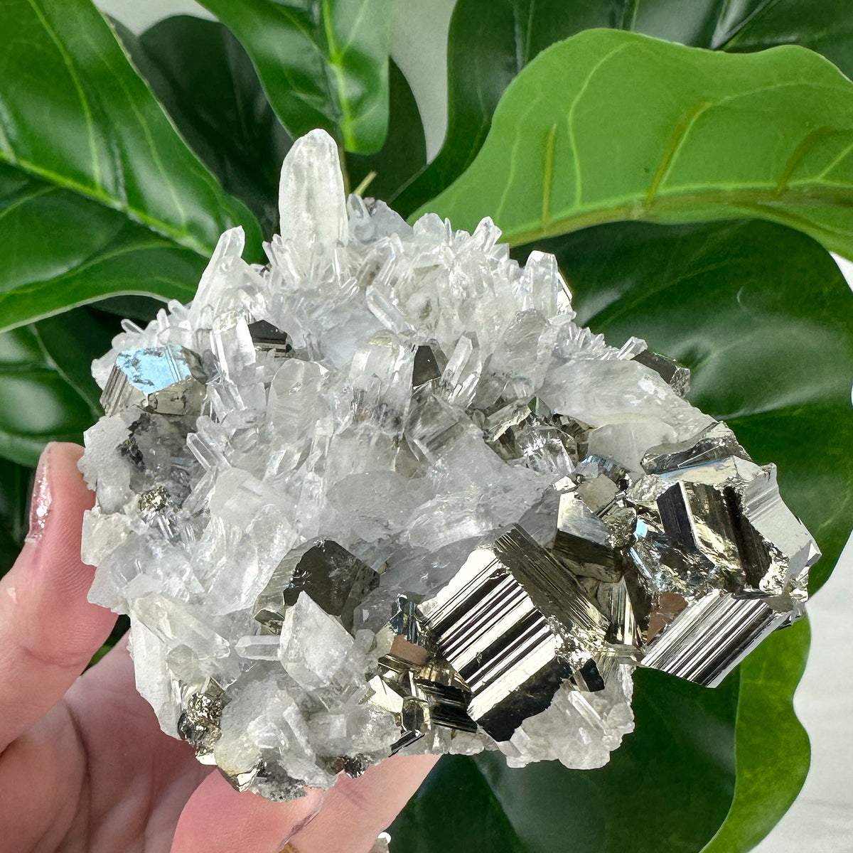 Large Quartz Cluster With Pyrite 409grams