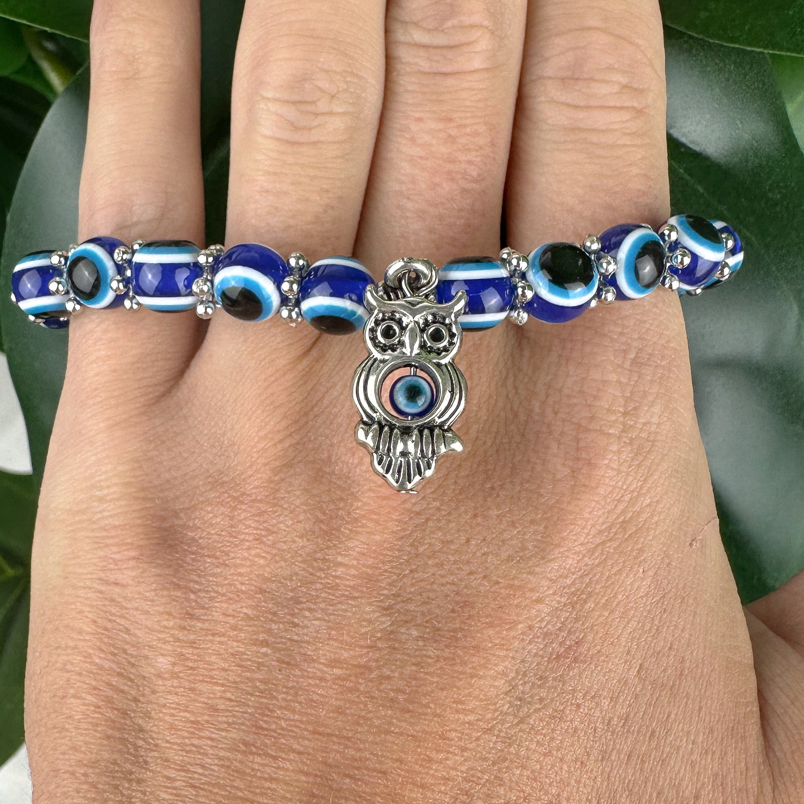Evil Eye Stretch Bracelet | Owl Charm | Wisdom & Protection