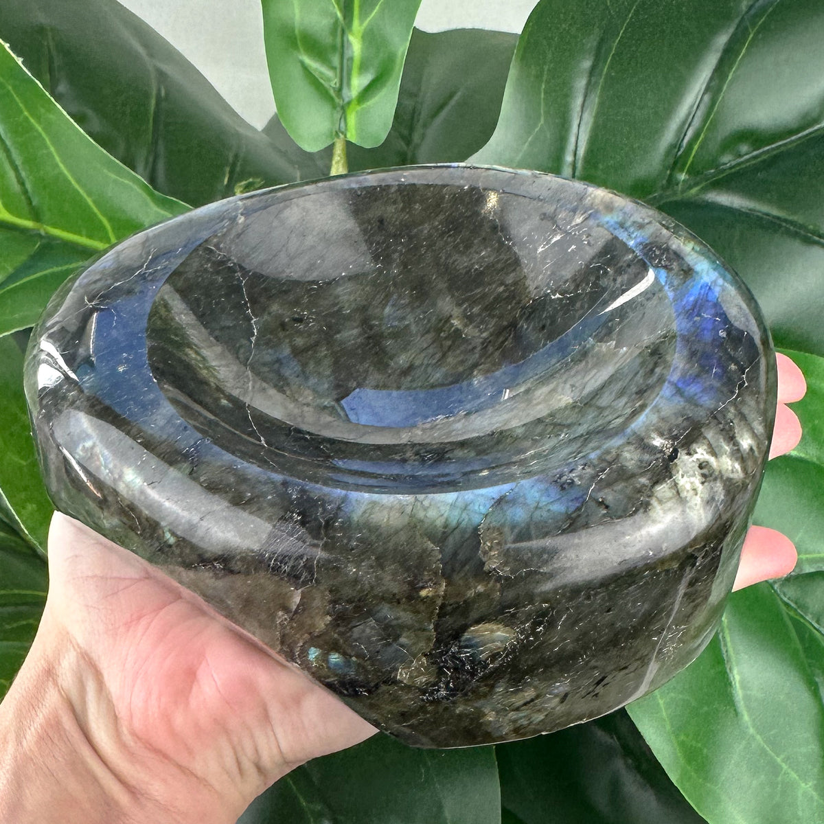 XL Labradorite Bowl Carving from Madagascar | Flash, Protection & Luxury Crystal Décor