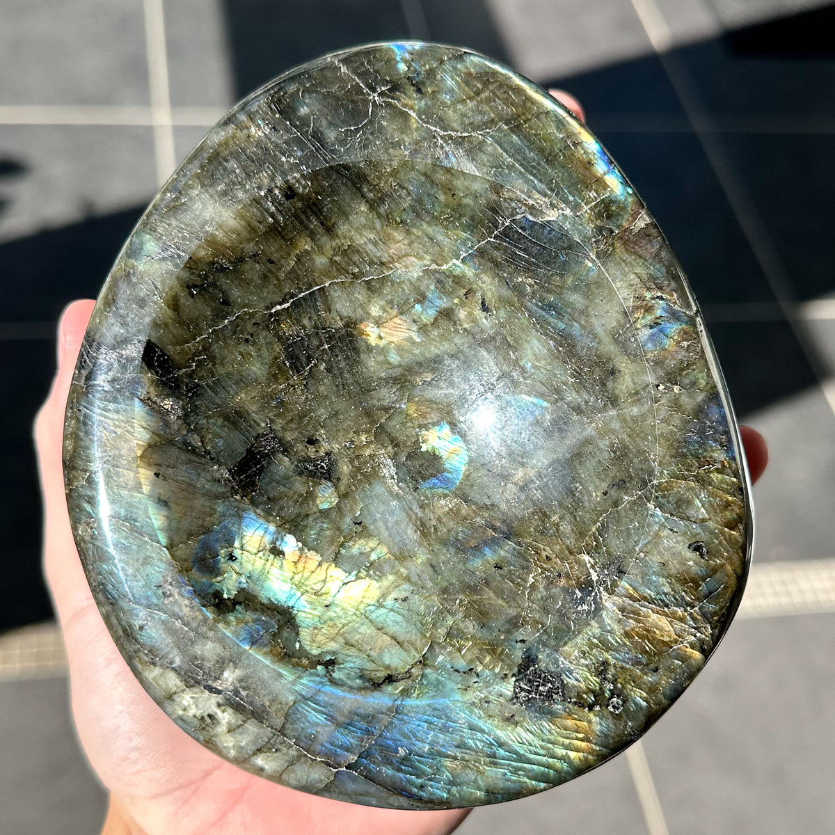 XL Labradorite Bowl Carving from Madagascar | Flash, Protection & Luxury Crystal Décor
