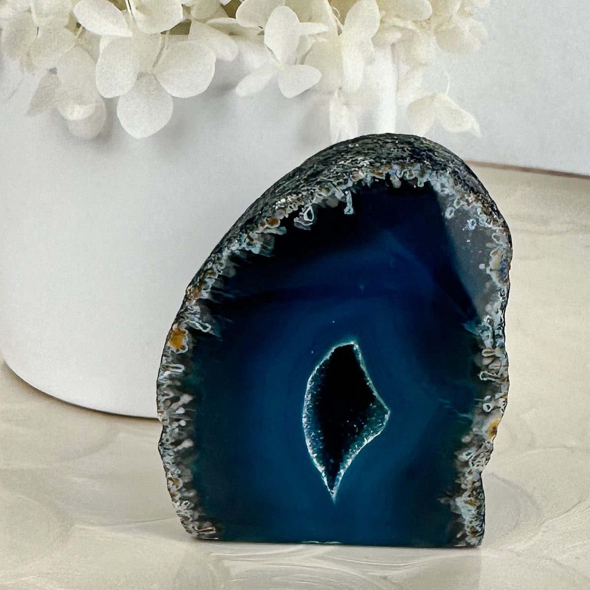 Blue Dyed Agate Geode with Sparkling Druzy - 224g