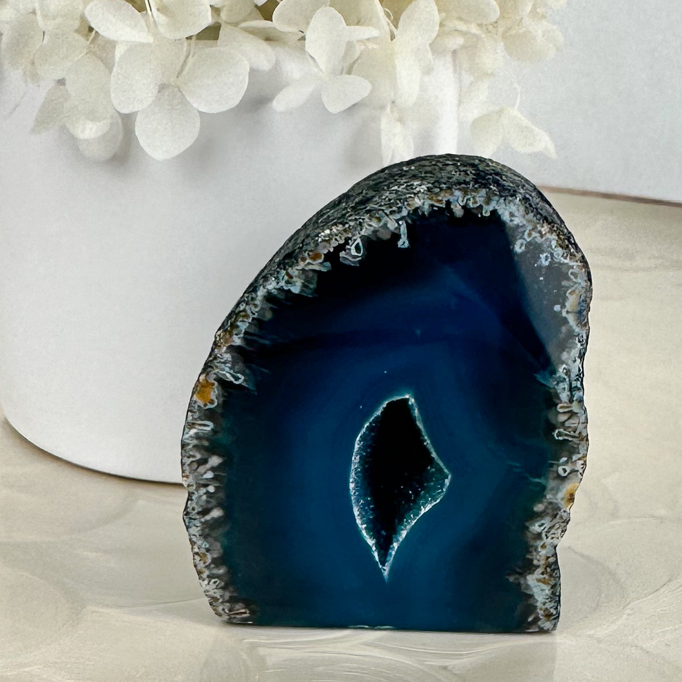 Blue Dyed Agate Geode with Sparkling Druzy - 224g