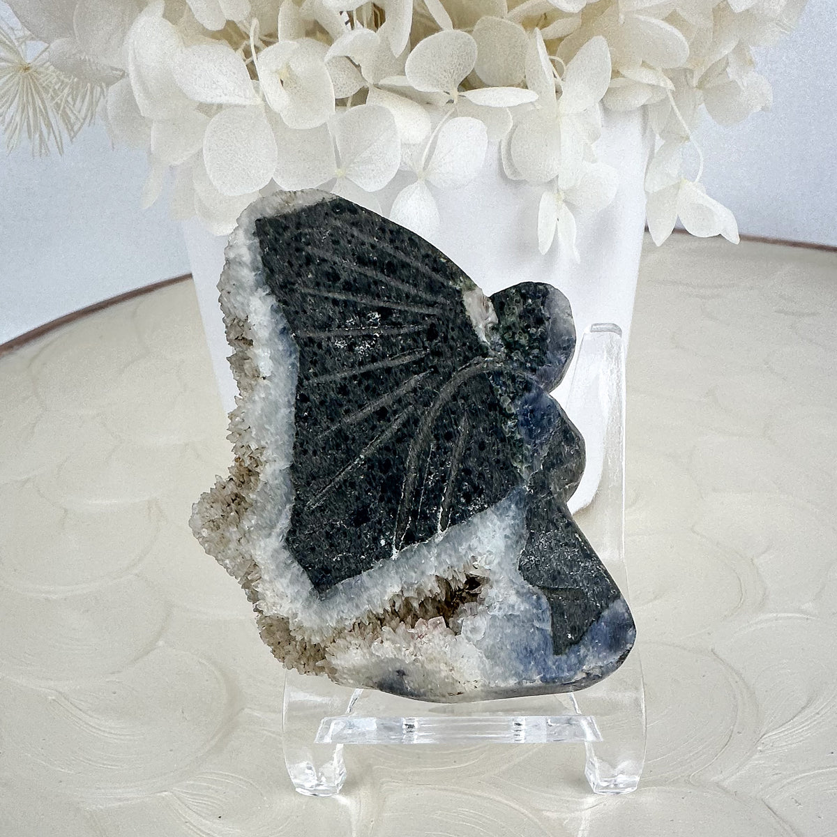 Hand Carved Fairy with Quartz Druzy Wings - 54g