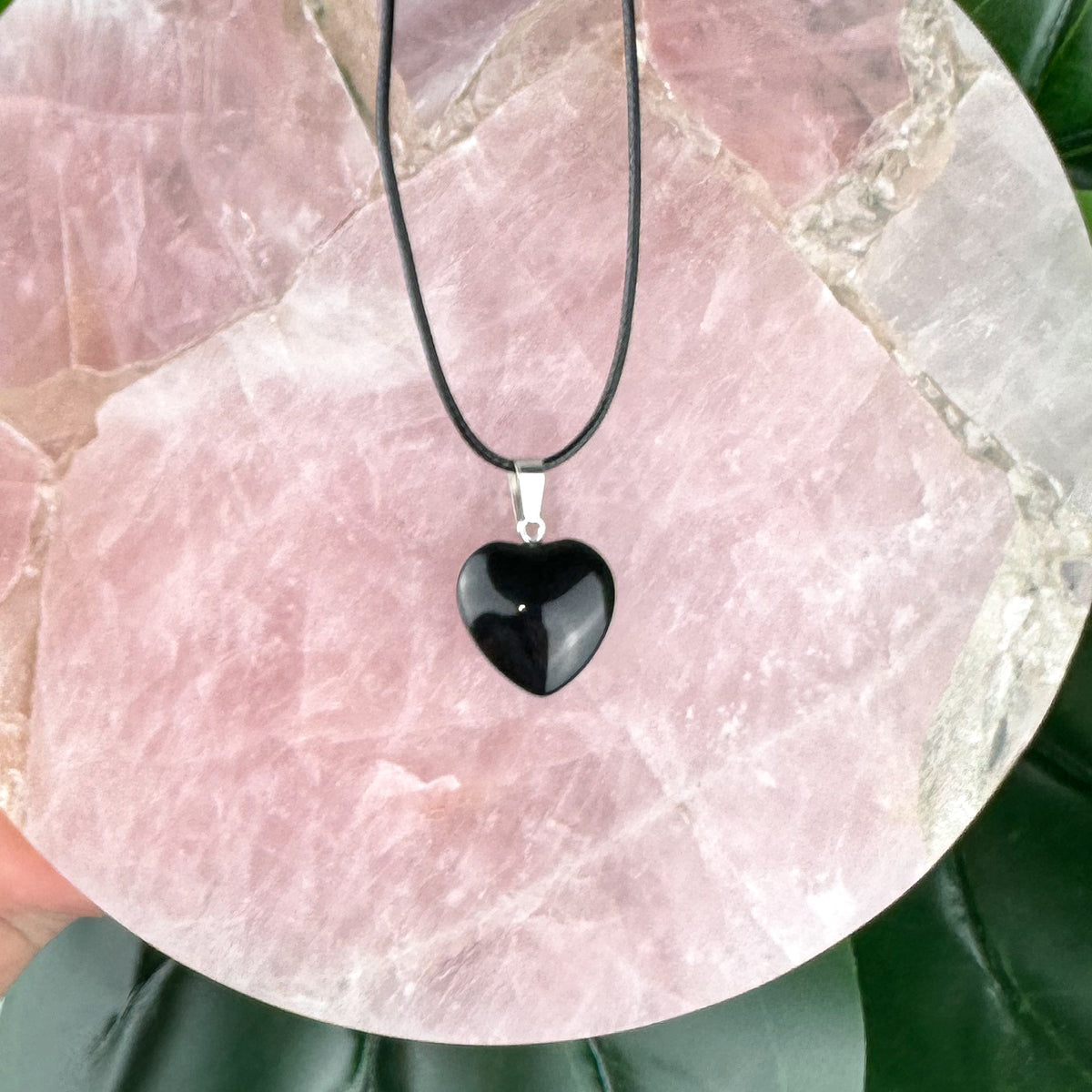 Black Obsidian Heart Necklace | Protection & Grounding | Adjustable Cord Crystal Pendant