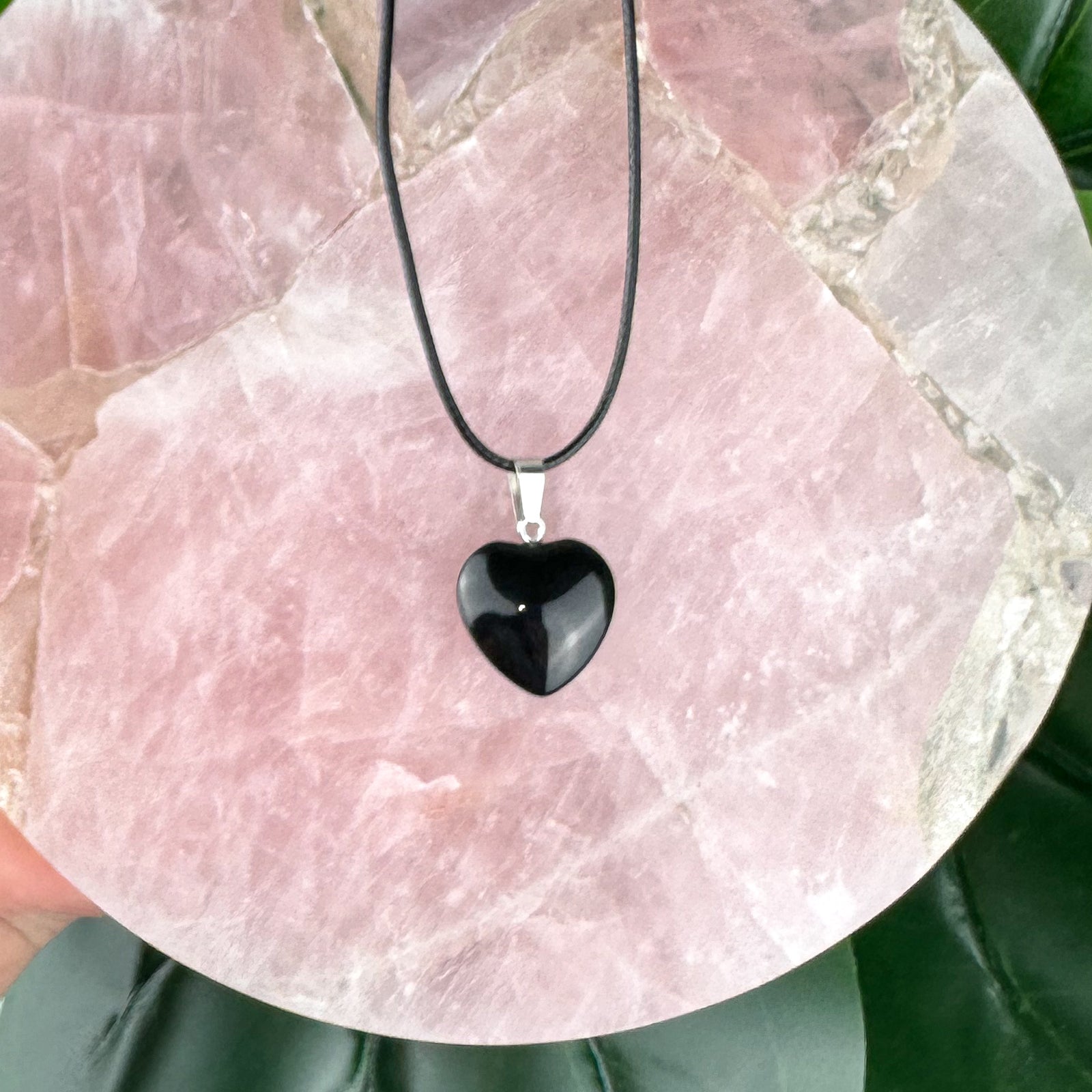 Black Obsidian Heart Necklace | Protection & Grounding | Adjustable Cord Crystal Pendant