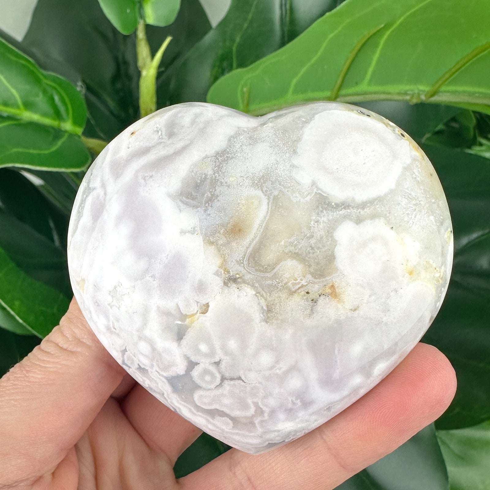 White Flower Agate Heart with Druzy – Peace & Inner Strength (89g)