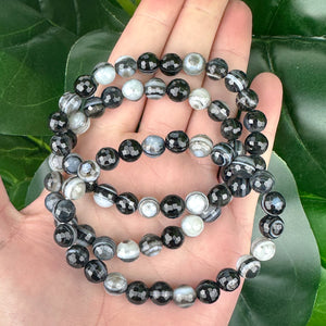 Black Agate Faceted Bracelet | Protection, Grounding & Strength