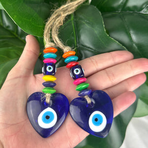 Colourful Evil Eye Heart Hanging | Protection Decor Charm