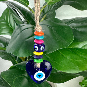 Colourful Evil Eye Heart Hanging | Protection Decor Charm