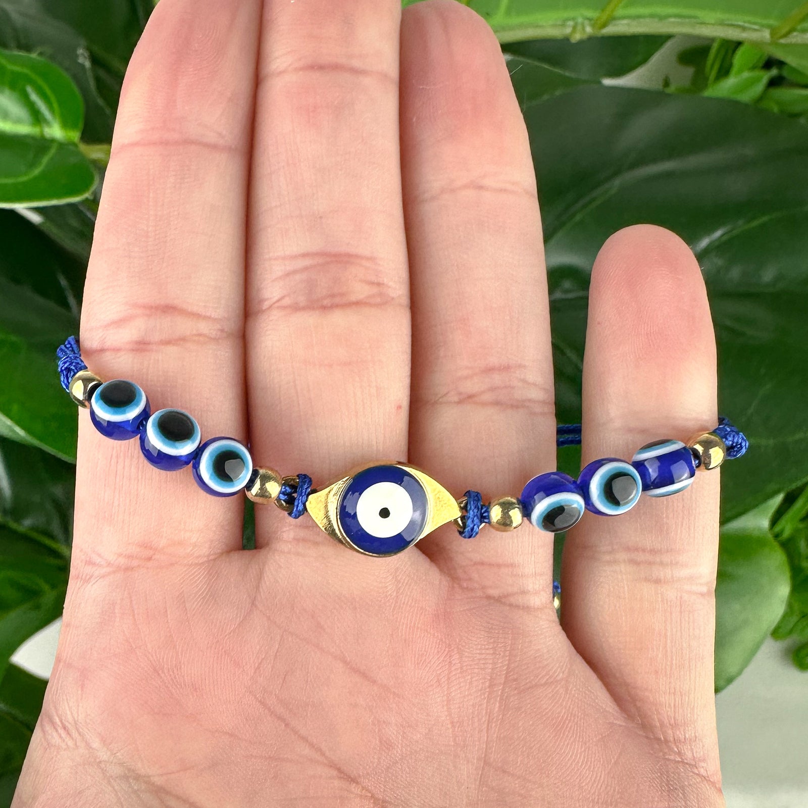 Adjustable Evil Eye Bracelet | Gold Charm | Protection & Good Luck