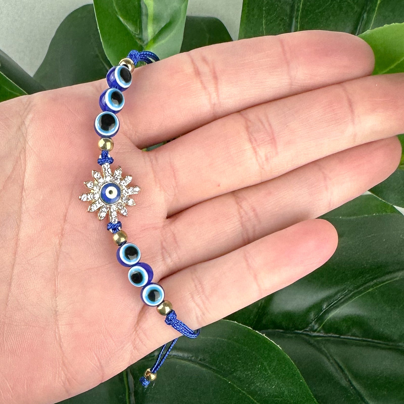Adjustable Evil Eye Bracelet | Sun Charm | Protection & Positive Energy