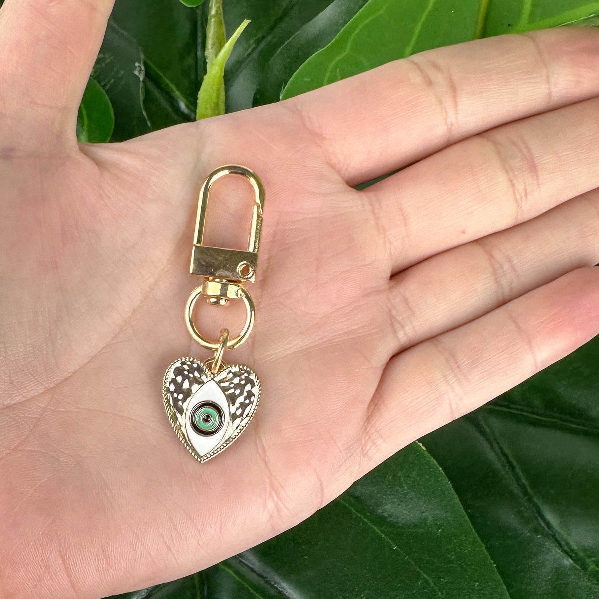 Evil Eye Keyring | White Heart Charm | Protection & Good Luck