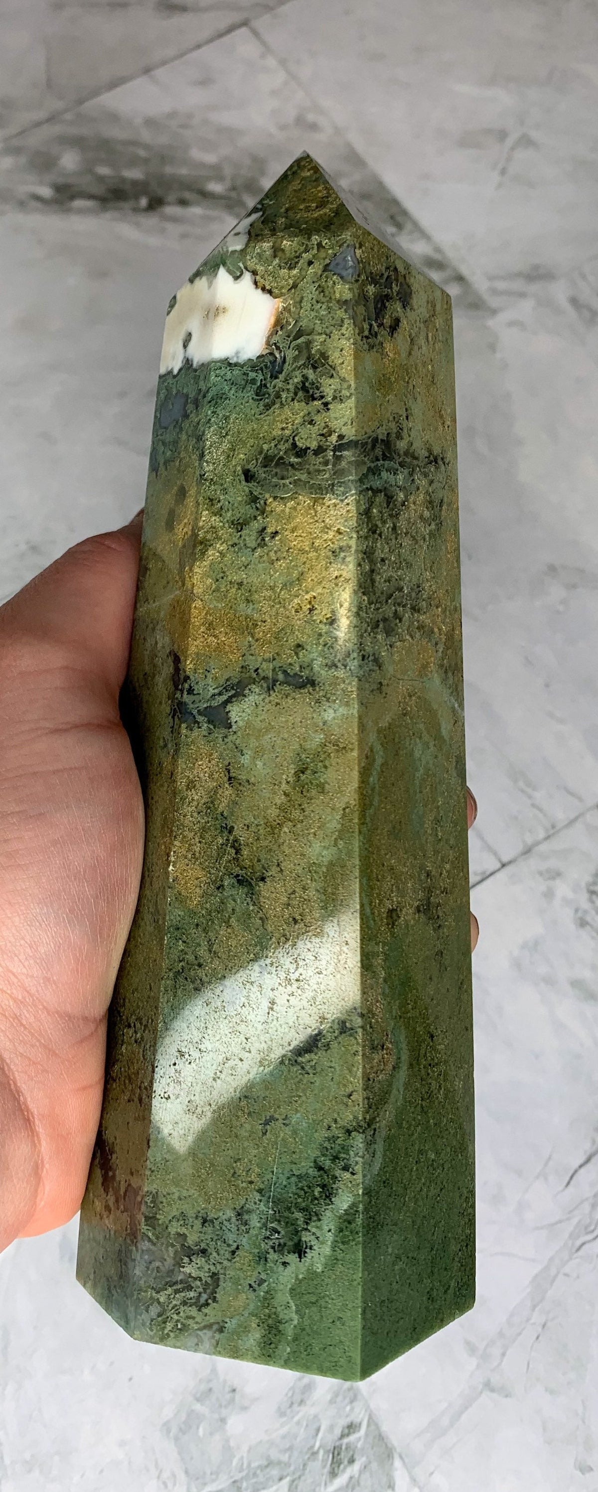 XL Natural Moss Agate Tower