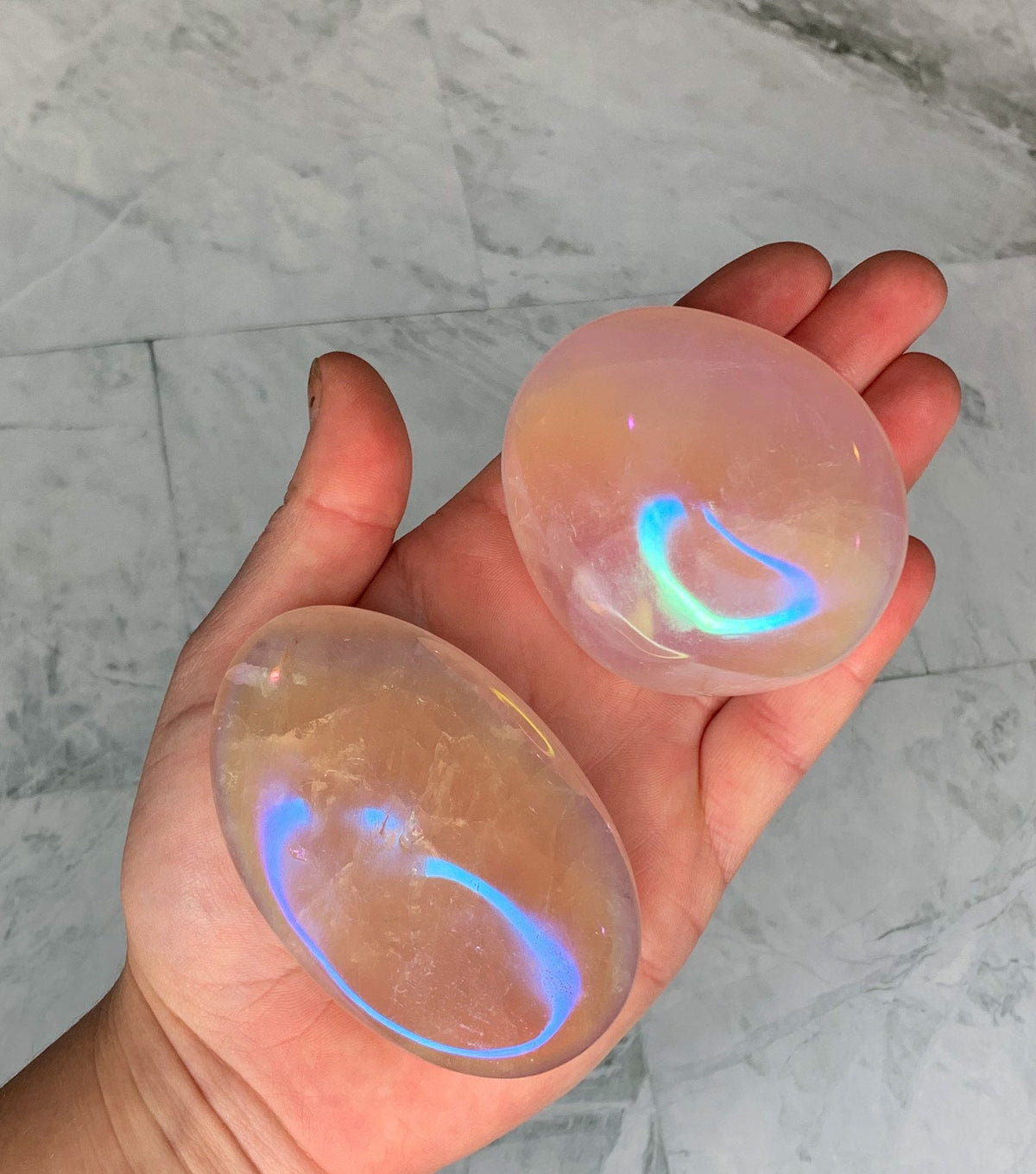 Angel Aura Rose Quartz Palm Stone