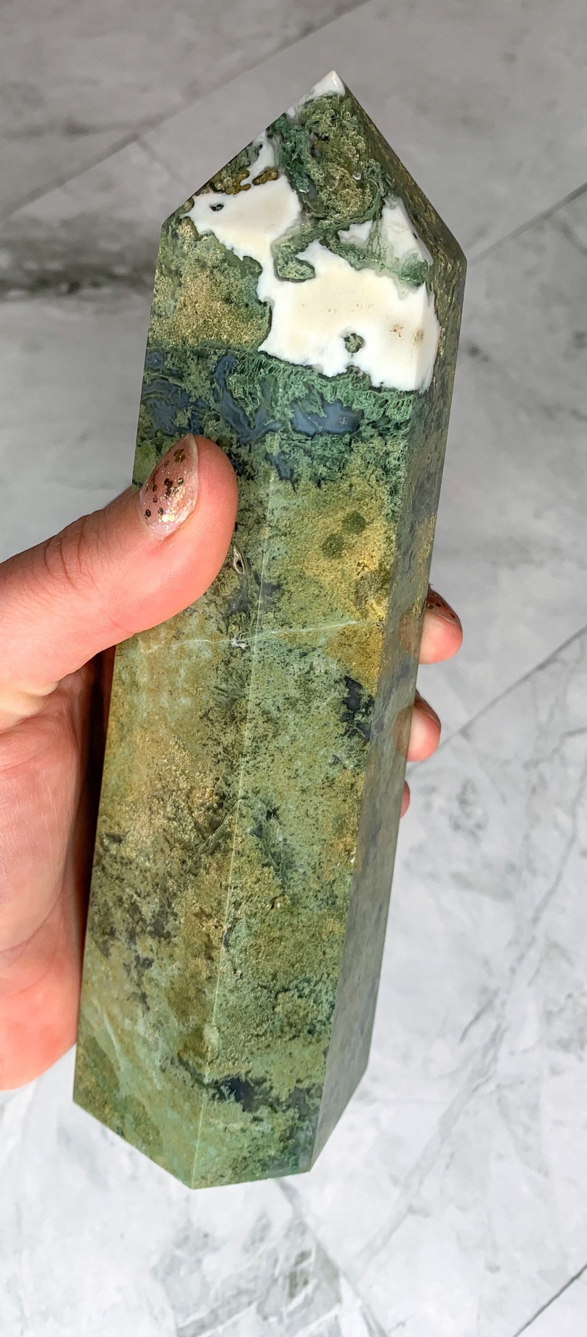 XL Natural Moss Agate Tower