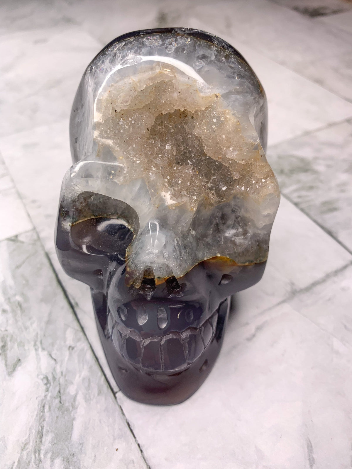 Agate Druzy Skull Carving