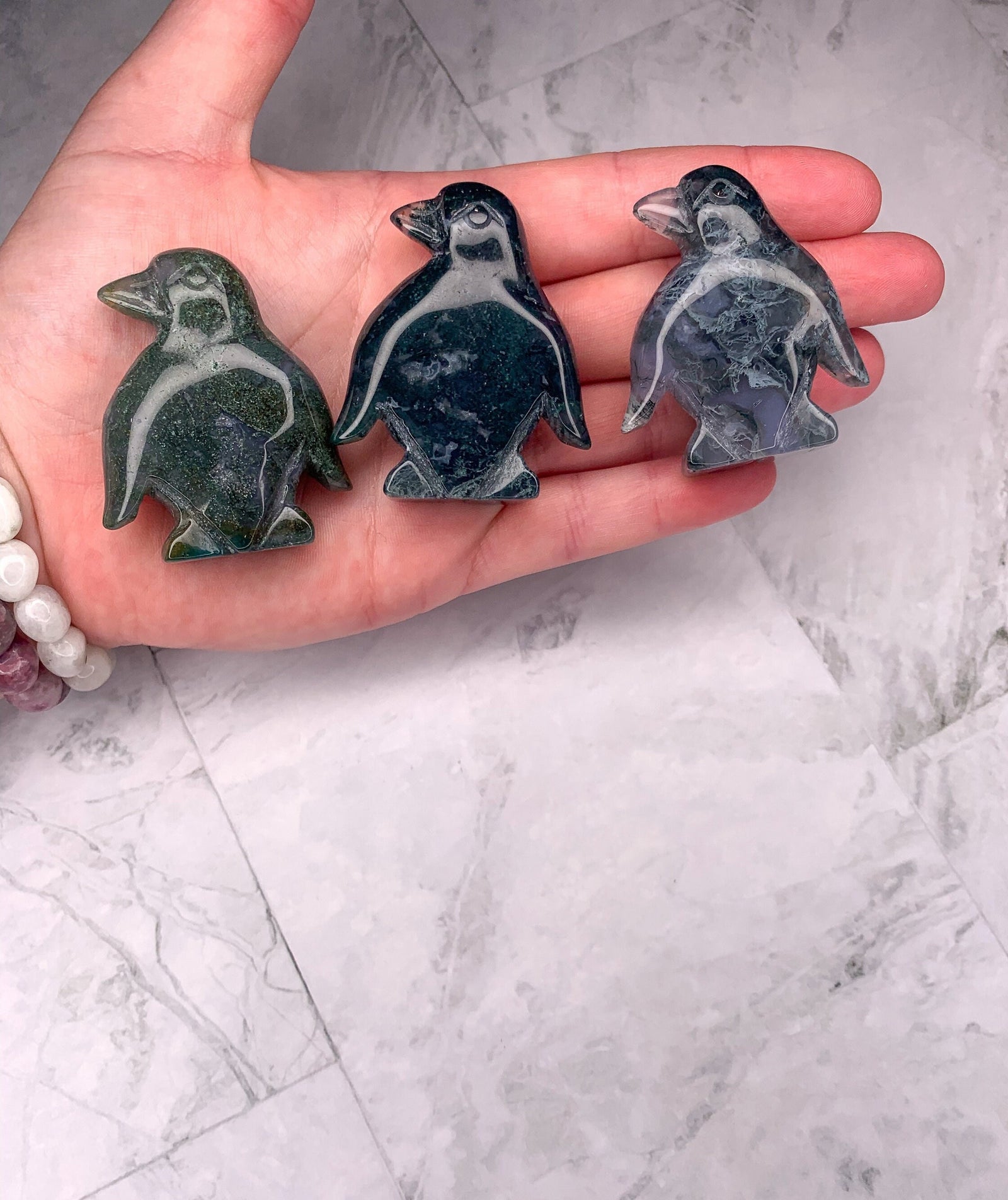 Natural Moss Agate Penguin