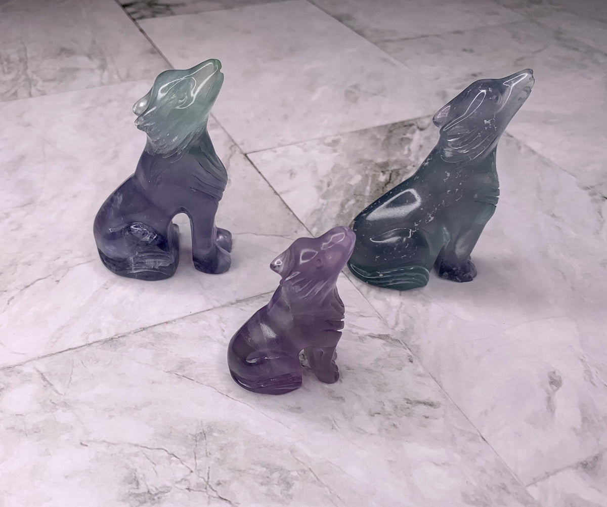Fluorite Wolf Crystal Carving
