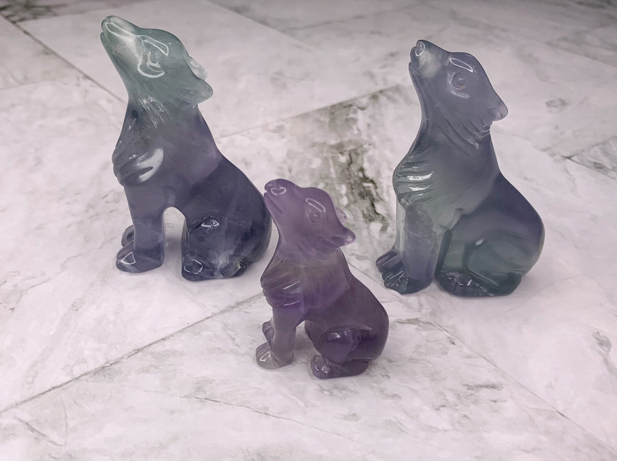 Fluorite Wolf Crystal Carving