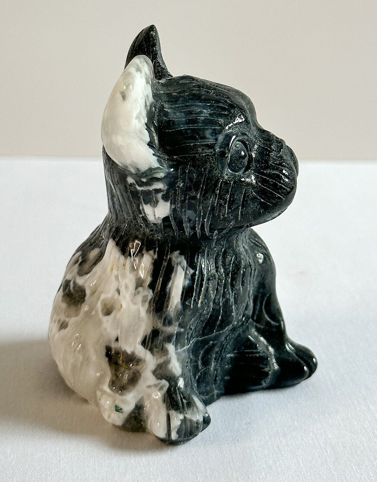 Large French Bulldog Moss Agate Carving