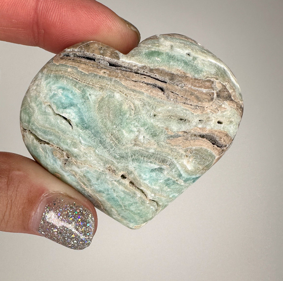 Blue Caribbean Calcite Heart Carving: Embrace Serenity with Blue Aragonite