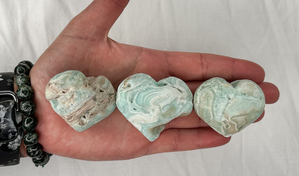 Blue Caribbean Calcite Heart Carving: Embrace Serenity with Blue Aragonite