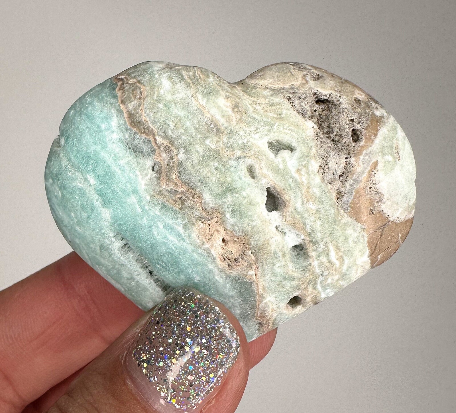 Blue Caribbean Calcite Heart Carving: Embrace Serenity with Blue Aragonite