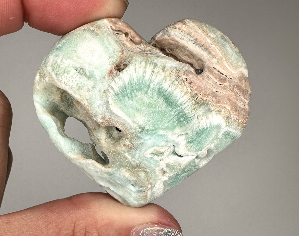 Blue Caribbean Calcite Heart Carving: Embrace Serenity with Blue Aragonite