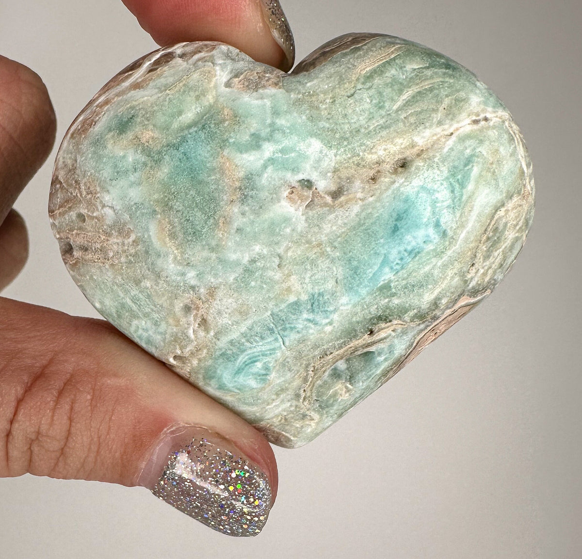 Blue Caribbean Calcite Heart Carving: Embrace Serenity with Blue Aragonite
