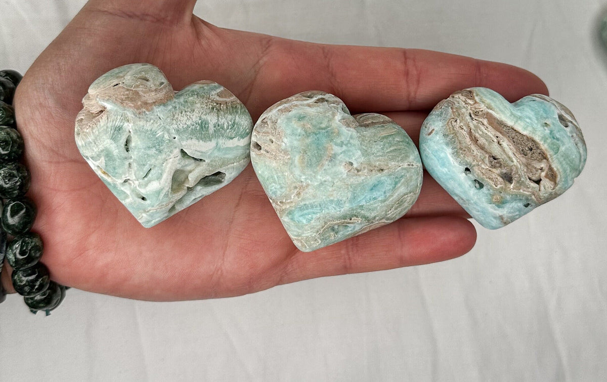 Blue Caribbean Calcite Heart Carving: Embrace Serenity with Blue Aragonite