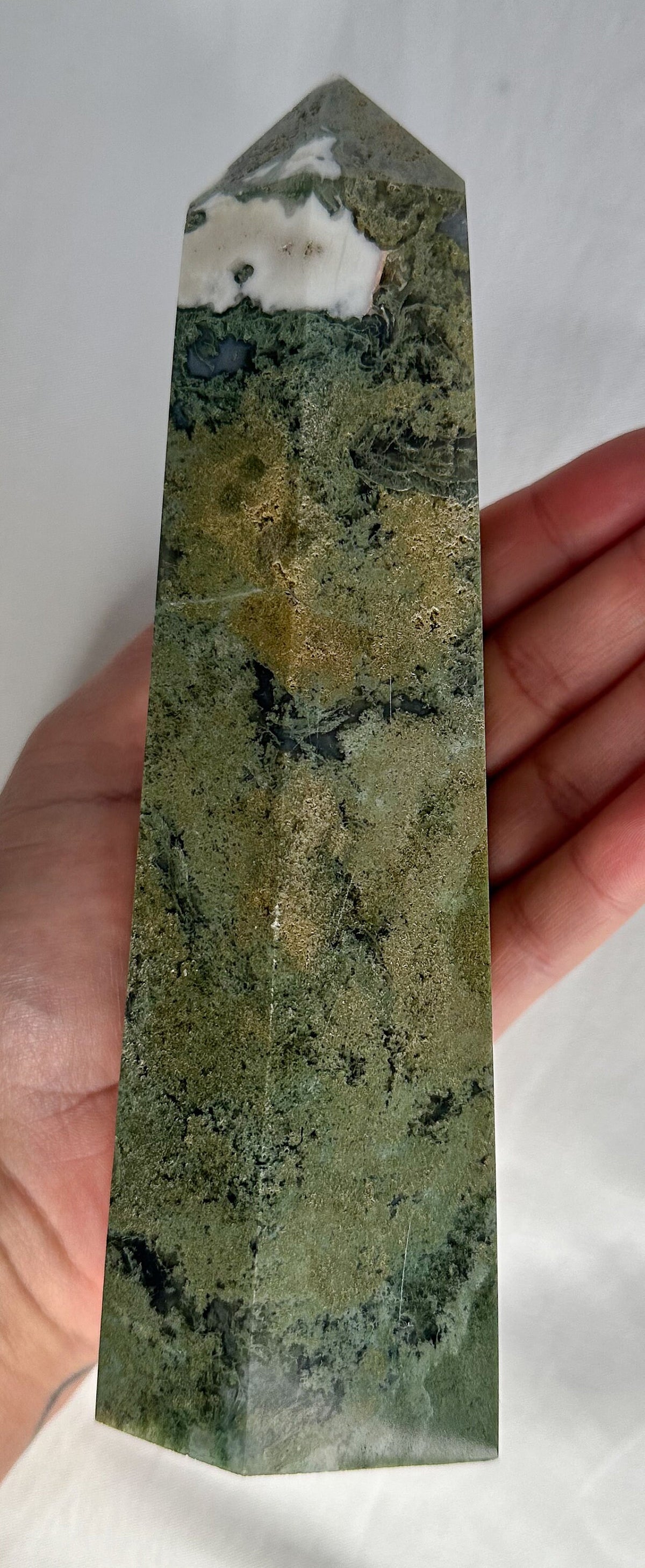 XL Natural Moss Agate Tower