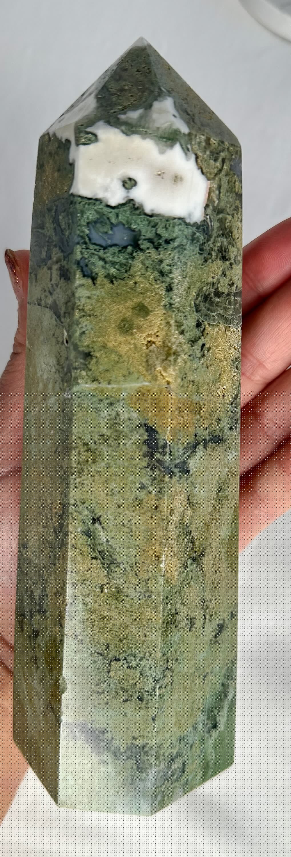 XL Natural Moss Agate Tower
