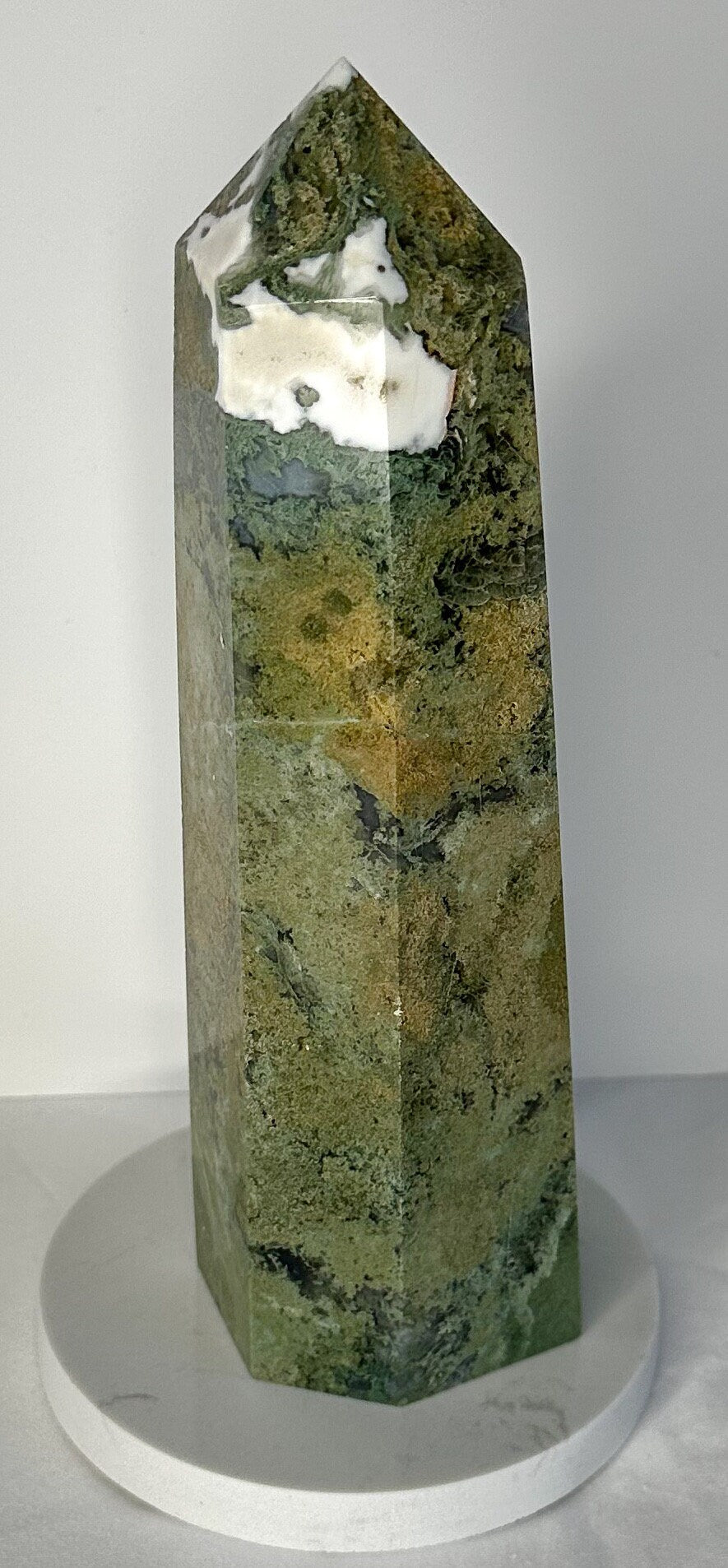 XL Natural Moss Agate Tower